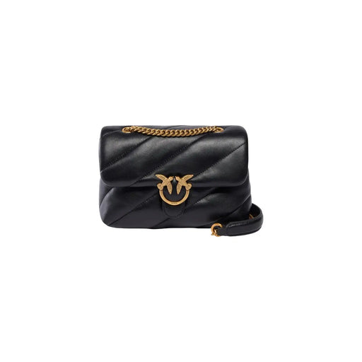 Pinko Sac bandoulière femme en cuir noir matelassé de 22 cm avec chaîne dorée et fermoir en forme d'oiseau