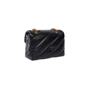 Pinko women leather crossbody bag black 22cm with quilted design and gold tone chain strap
