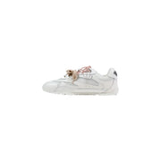 Pinko women leather sneakers white lace up casual with white mesh panel and beige and pink laces
