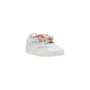 Pinko women leather sneakers white with pink and beige laces glossy patent leather toe cap and mesh panels