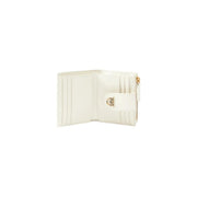cuir blanc Pinko Portefeuille femme avec fermeture éclair dorée et fermoir logo, plusieurs poches, dimensions L12 x H10 x P3 cm