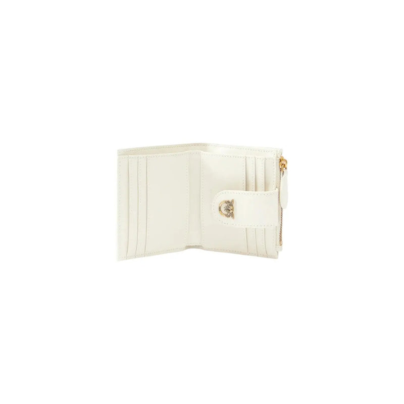 cuir blanc Pinko Portefeuille femme avec fermeture éclair dorée et fermoir logo, plusieurs poches, dimensions L12 x H10 x P3 cm