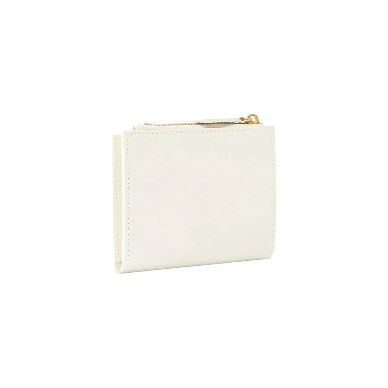 Pinko Portefeuille en cuir blanc pour femme, avec tirette de fermeture éclair dorée et surpiqûres discrètes, modèle multipoches.