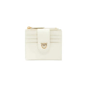 Pinko Portefeuille femme en cuir blanc doté d'un élégant porte-cartes en cuir avec fermoir abeille doré et tirette de fermeture éclair.