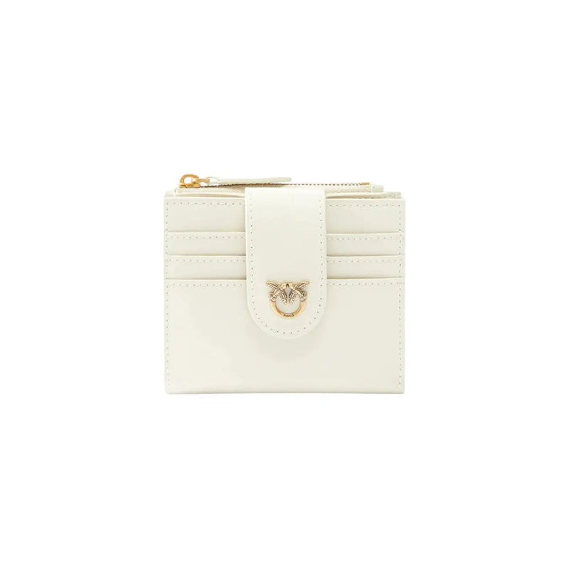 Pinko Portefeuille femme en cuir blanc doté d'un élégant porte-cartes en cuir avec fermoir abeille doré et tirette de fermeture éclair.