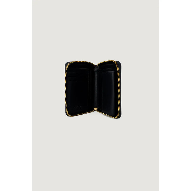 Pinko Portefeuille zippé en cuir noir pour femme, avec fermeture éclair dorée et compartiments intérieurs mesurant 10 x 12 x 2,5 cm