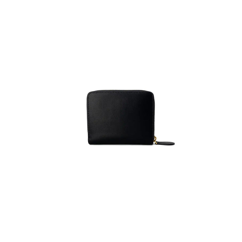 Pinko Portefeuille zippé en cuir noir pour femme, avec une finition légèrement texturée et une tirette de fermeture éclair dorée, mesurant 10 x 12 x 2,5 cm.