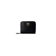 Pinko Portefeuille zippé en cuir noir pour femme, avec fermoir doré à logo oiseau, dimensions 10 x 12 x 2,5 cm