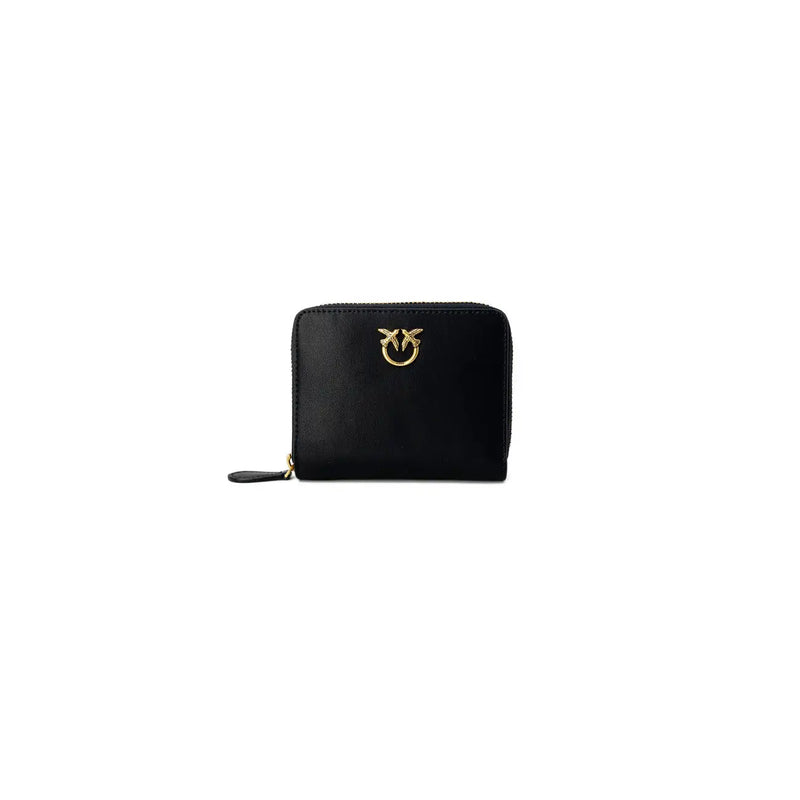 Pinko Portefeuille zippé en cuir noir pour femme, avec fermoir doré à logo oiseau, dimensions 10 x 12 x 2,5 cm