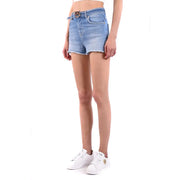 Pinko Short en coton bleu clair à ourlet effiloché et boucle de ceinture dorée