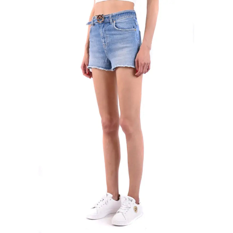 Pinko Short en coton bleu clair à ourlet effiloché et boucle de ceinture dorée