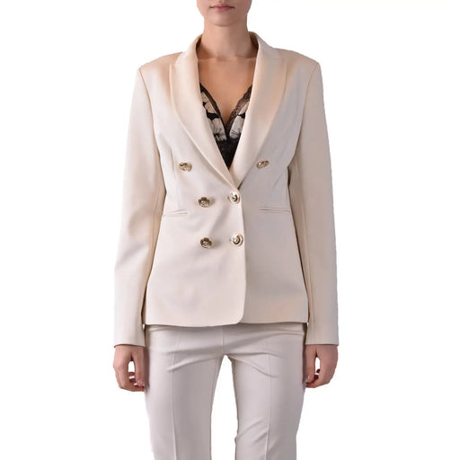 Blazer croisé couleur crème avec boutons dorés et coupe ajustée, confectionné dans un mélange de viscose par Pinko Femmes
