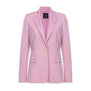 Pinko women purple blazer in light pink polyester with structured shoulders lapel pocket and single gold button