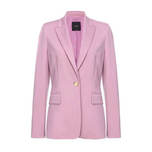 Pinko Blazer violet pour femme en polyester rose clair, épaules structurées, poche à revers et un bouton doré.