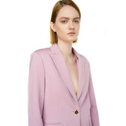 Pinko women purple polyester blazer with soft lavender color single gold-toned button and structured shoulders
