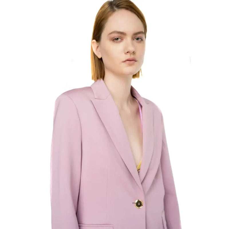 Pinko women purple polyester blazer with soft lavender color single gold-toned button and structured shoulders