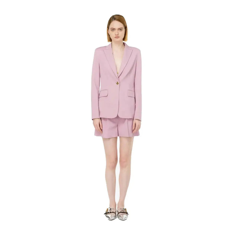 Pinko women purple blazer polyester lapel pocket soft pink tailored with single gold button and flap pockets