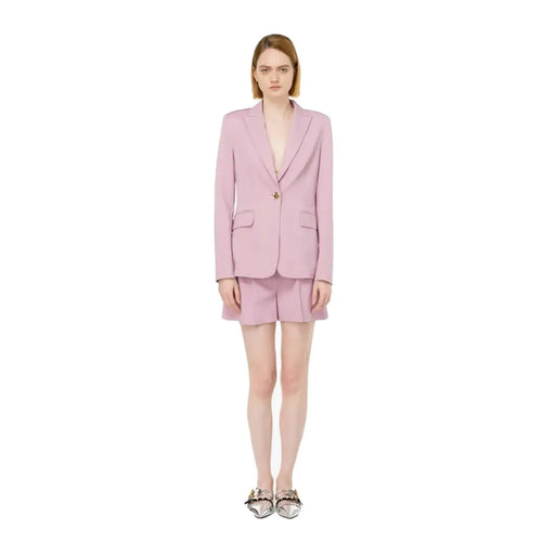Pinko Blazer violet pour femme, en polyester, avec poche à revers, rose poudré, coupe ajustée, bouton doré unique et poches à rabat.
