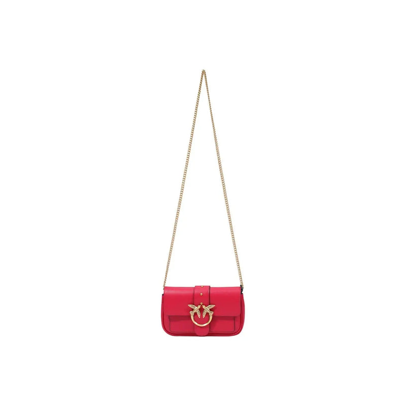 Pinko women red leather crossbody bag 20cm with vibrant red leather, gold-tone bird clasp, and chain strap