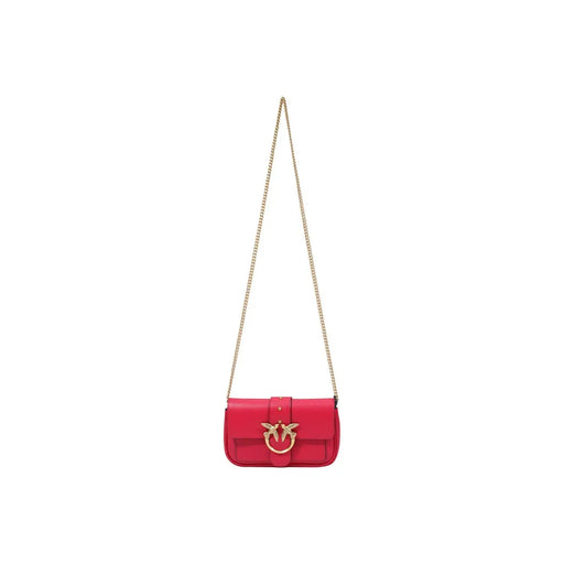Pinko Sac bandoulière femme en cuir rouge 20 cm, orné d'un fermoir oiseau doré et d'une bandoulière chaîne.