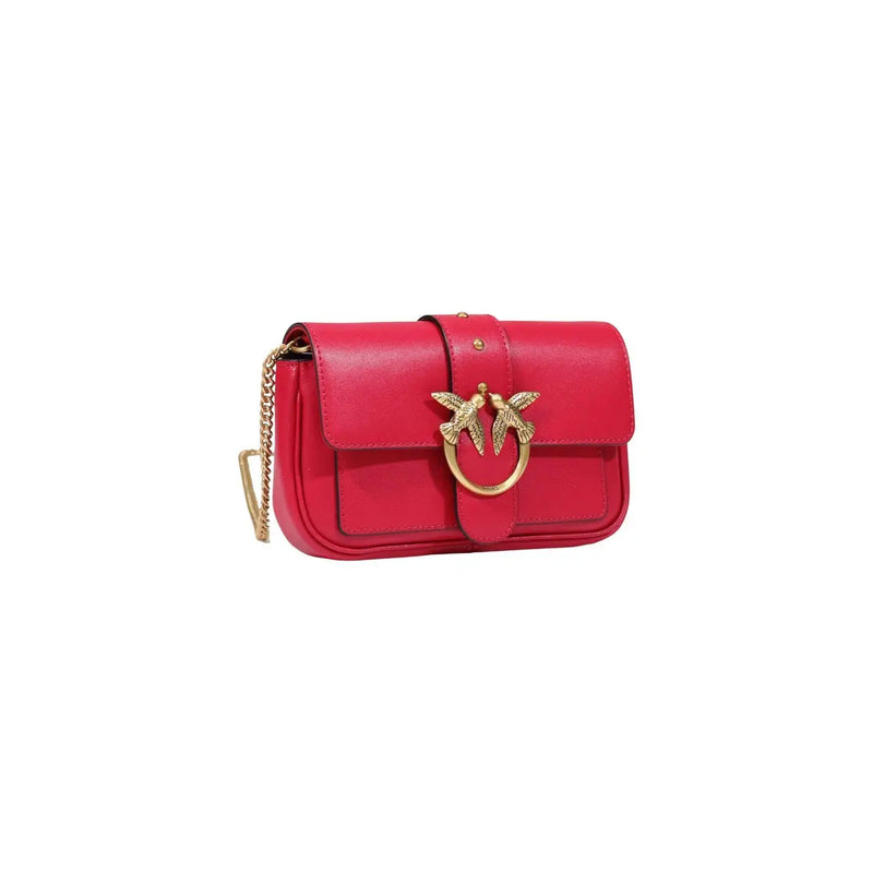 Pinko women red leather crossbody bag 20cm featuring vibrant color gold-tone bird clasp and chain strap