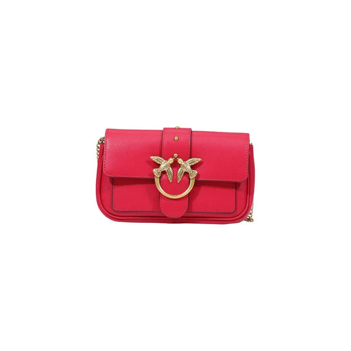 Pinko Sac bandoulière femme en cuir rouge 20 cm, fermoir oiseau doré rouge vif et bandoulière chaîne