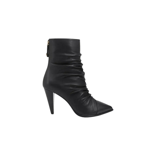 Pinko Bottines noires pour femmes en caoutchouc, bout pointu et talon aiguille haut, en cuir noir.