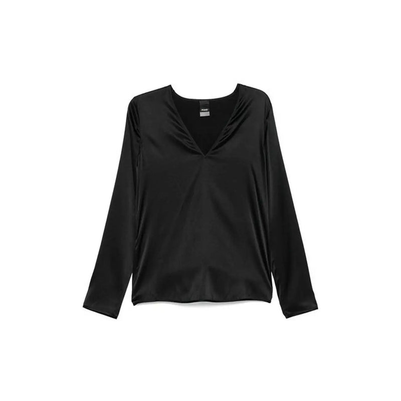 Pinko women silk blouse in black with a v neckline and long satin sleeves for elegant occasions