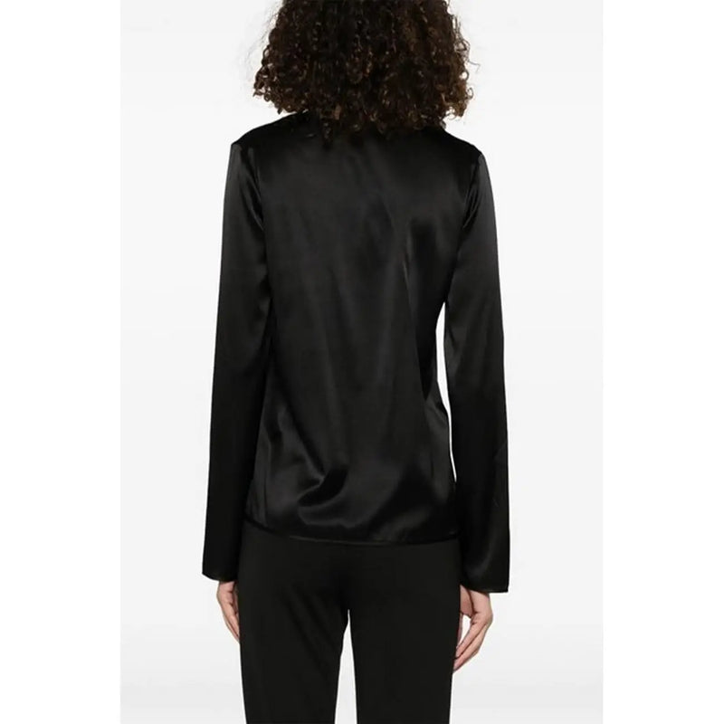 Black satin blazer with long sleeves and fitted silhouette for pinko women silk blouse black v neck product