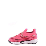 Pinko women sneakers pink fabric slip-on with rhinestone embellishments and white and black studded sole