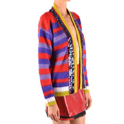 Pinko women striped mohair cardigan in vibrant red purple and yellow with sequined trim and multicolor design