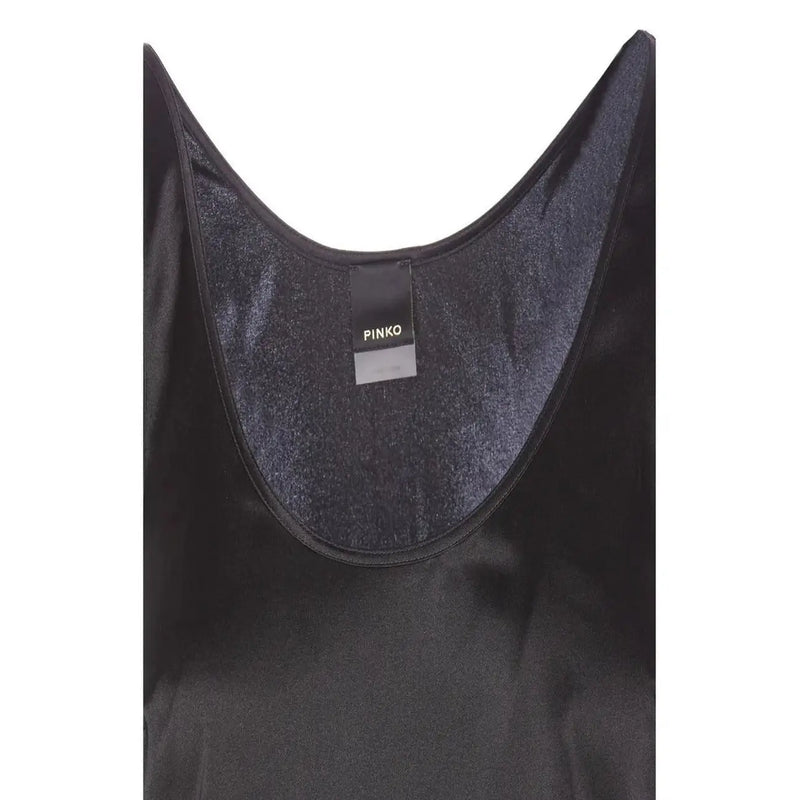Pinko femmes tank top Robe en satin noir à bretelles en soie, col rond, taille S, au design minimaliste et élégant.