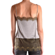 Pinko femmes tank top Haut en polyamide mélangé à fines bretelles grises, orné de dentelle dorée à l'encolure et à l'ourlet.