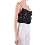 Pinko femmes top Débardeur en polyamide noir sans manches, bretelles spaghetti noires à paillettes et détail volanté sur le côté, taille B42380