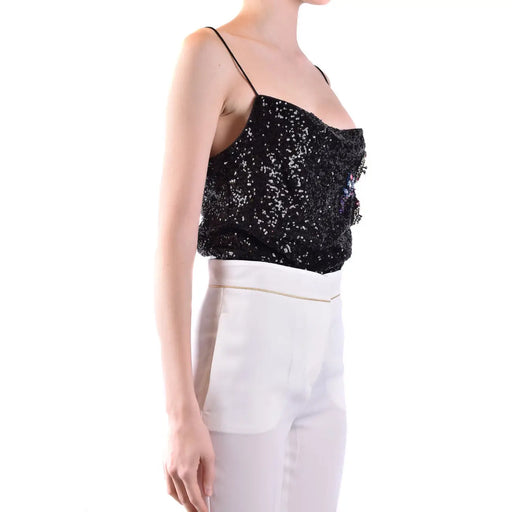Pinko femmes top Débardeur en polyamide noir sans manches, bretelles spaghetti noires à paillettes et détail volanté sur le côté, taille B42380