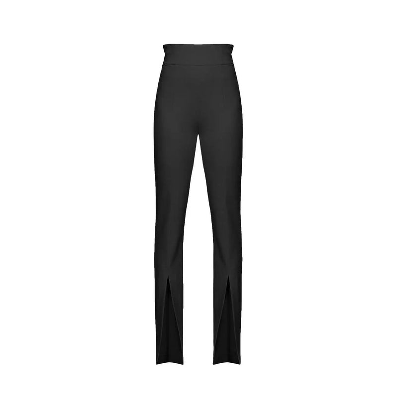 Pinko Pantalon noir taille haute en polyester pour femme, coupe droite élégante, fentes aux chevilles et fermeture éclair.