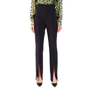 Pinko Pantalon femme en polyester noir, taille haute, coupe droite, fente latérale et fermeture éclair