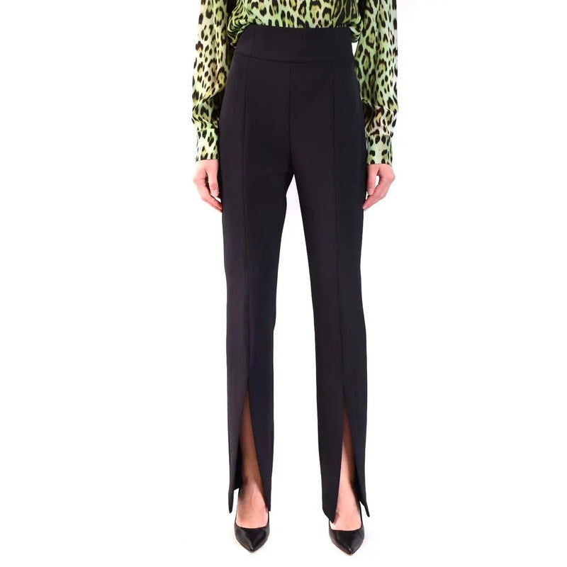 Pinko Pantalon femme en polyester noir, taille haute, coupe droite, fente latérale et fermeture éclair