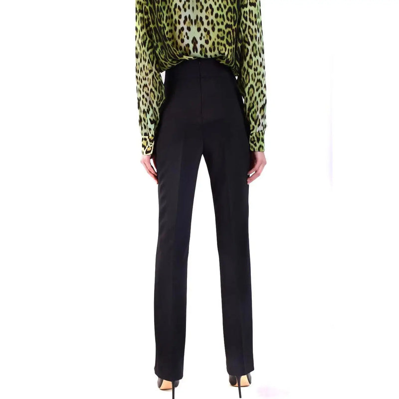 Pinko Pantalon noir taille haute à jambes droites pour femme, en polyester avec fermeture éclair, vu de face