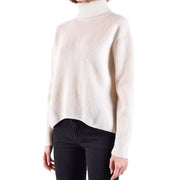 Pinko Pull à col roulé côtelé couleur crème pour femme, en laine et cachemire, avec un motif texturé doux.