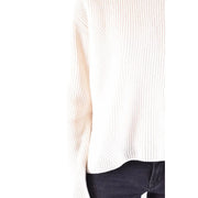 Pinko Pull à col roulé pour femme en laine et cachemire blanc crème, maille côtelée à motif texturé doux