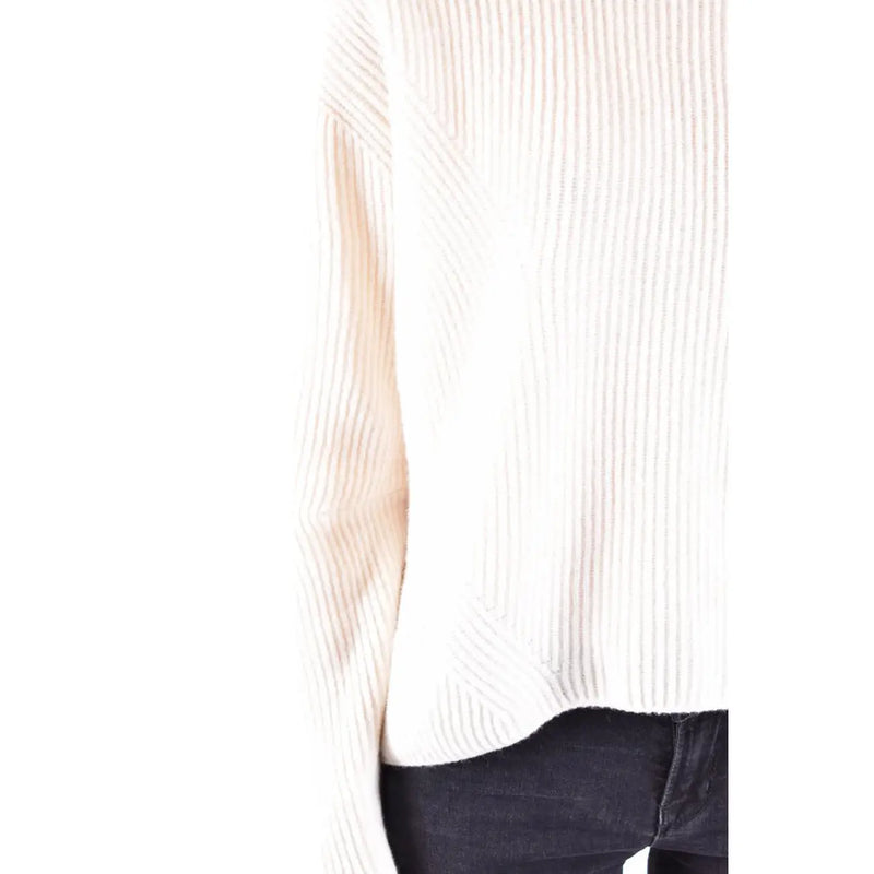 Pinko Pull à col roulé pour femme en laine et cachemire blanc crème, maille côtelée à motif texturé doux