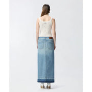 Pinko white cotton elastane tank top with light-wash denim skirt