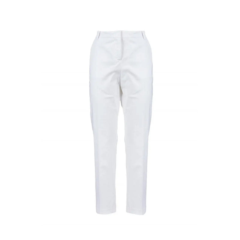 Pinko Pantalon tailleur blanc en coton pour femme, avec poches, coupe droite épurée et plis discrets à la taille.