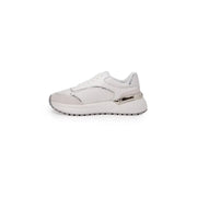 Pinko women white leather lace up sneakers with silver metallic accents and a chunky sole for casual wear