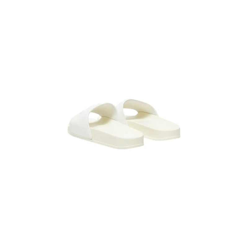 Pinko women white PVC slippers cream-colored minimalist slide sandals with smooth flat sole and simple strap design