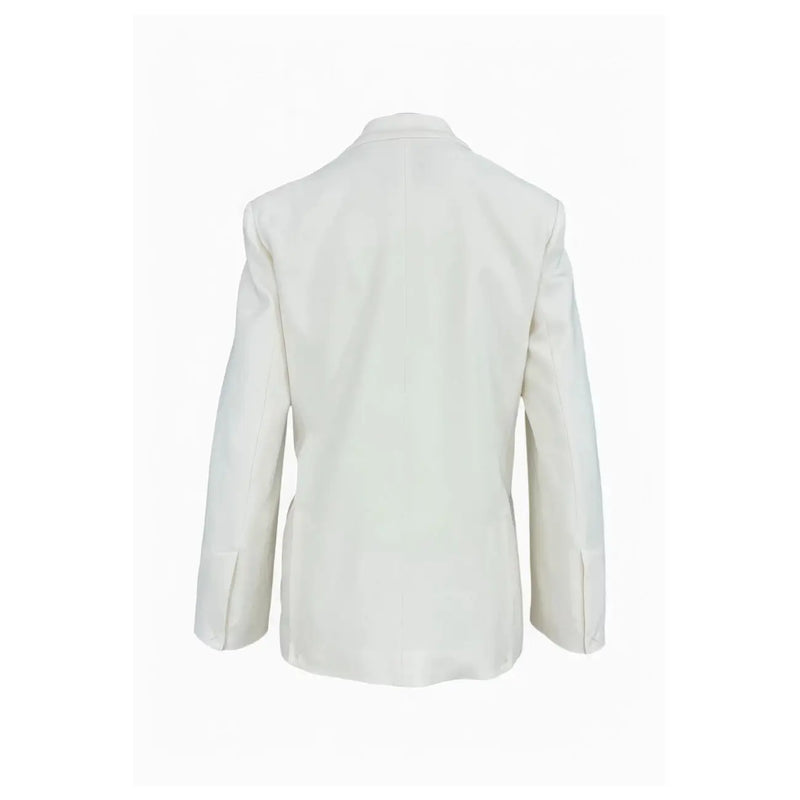 White viscose blazer by pinko with sleek tailored fit clean lines and long v neck for women