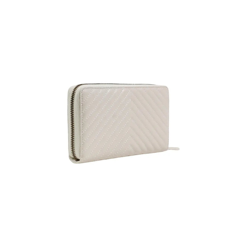 matelassé couleur crème Pinko Portefeuille zippé blanc pour femme en polyuréthane à motif chevron et fermeture éclair argentée