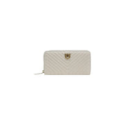 polyuréthane matelassé couleur crème Pinko Portefeuille blanc zippé pour femme avec fermoir en forme de tête de chat doré, dimensions 21 x 12 x 4 cm