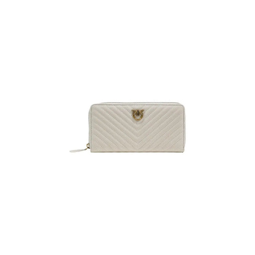 polyuréthane matelassé couleur crème Pinko Portefeuille blanc zippé pour femme avec fermoir en forme de tête de chat doré, dimensions 21 x 12 x 4 cm